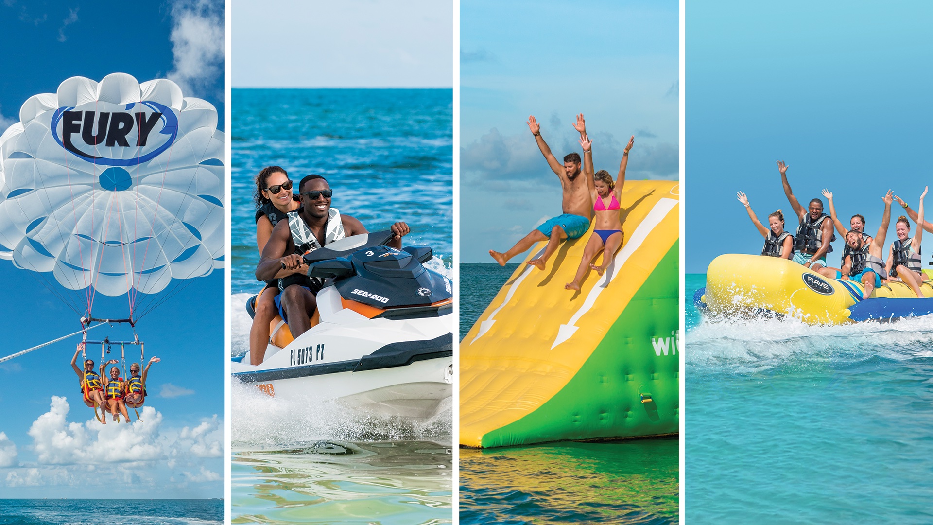 4 different key west water sport activities with Fury
