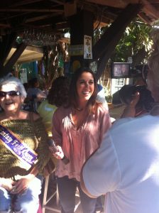 Two women smile while interview is in action at the Blue Heaven in Key West
