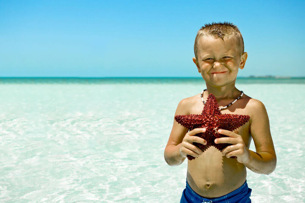 Kid holding a starfish in Key West