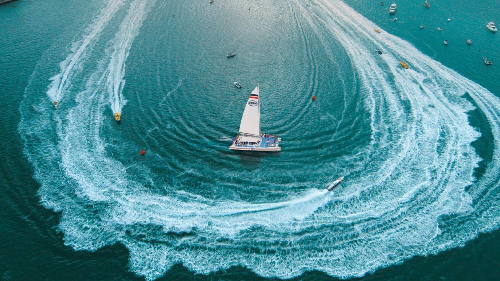 Speedboats racing through the ocean