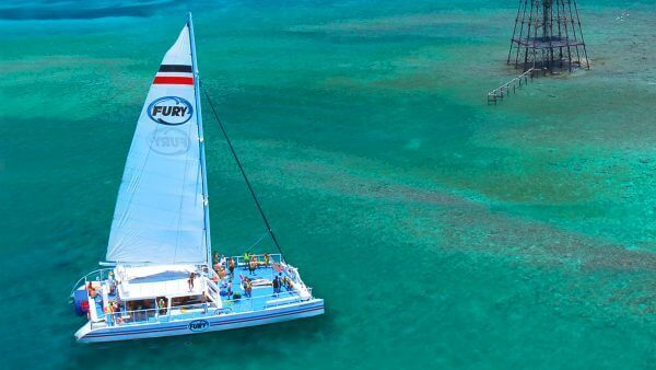 Image of Fury catamaran on the way to snorkeling area in Key West